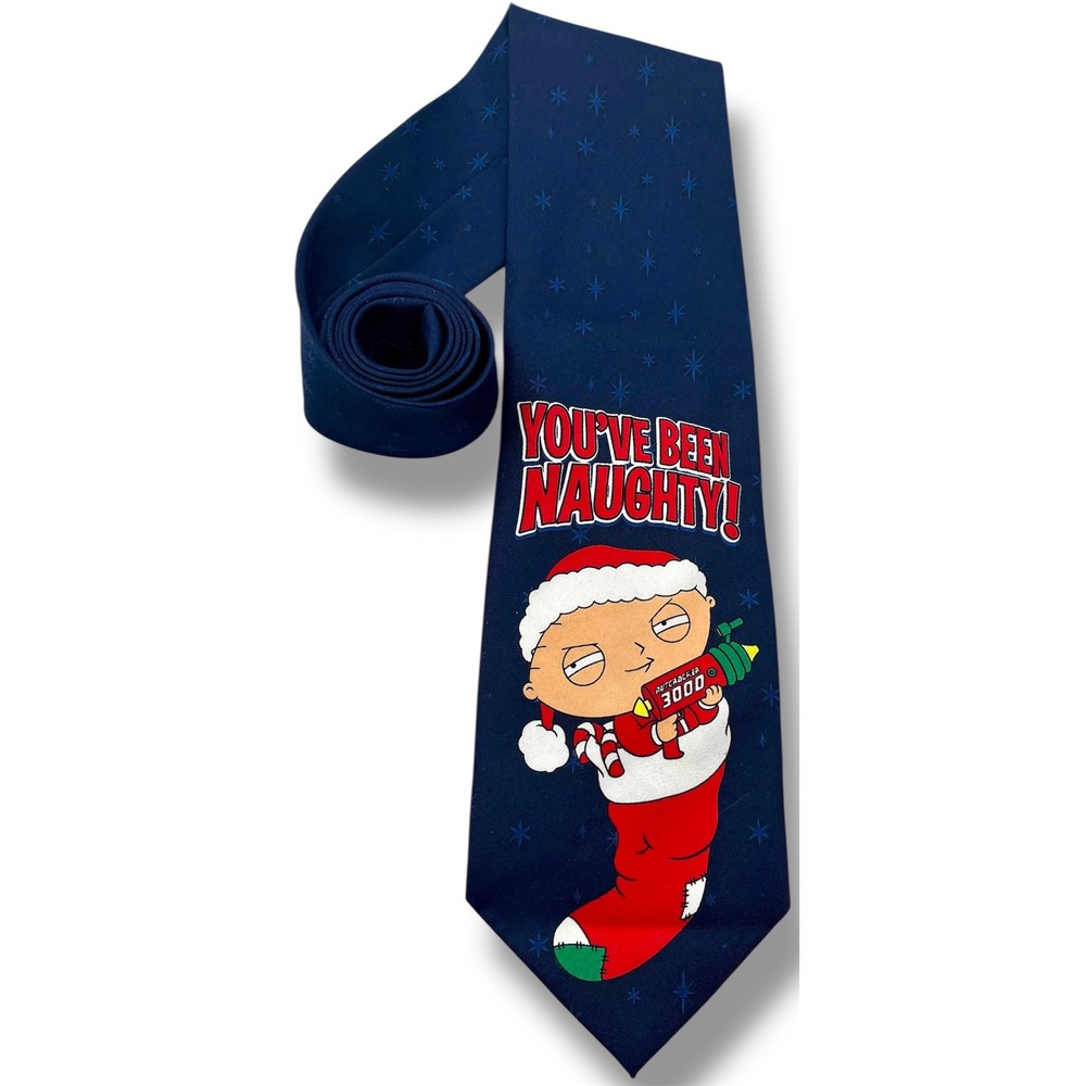 Vtg Family‎ Guy Stewie Naughty Christmas Tie Navy Blue Polyester 2008 NWT